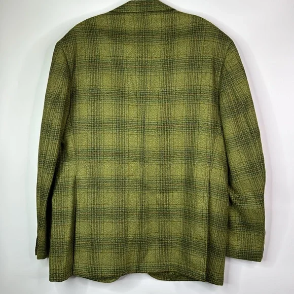 Vintage Hampton Heath Green Wool Plaid Blazer Jacket Size 44